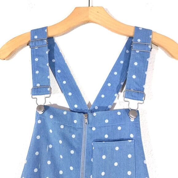 STORIA Polka Dot Denim Overalls Ankle Cropped Jumpsuit Boho Patch Pocket Small - Picture 2 of 12